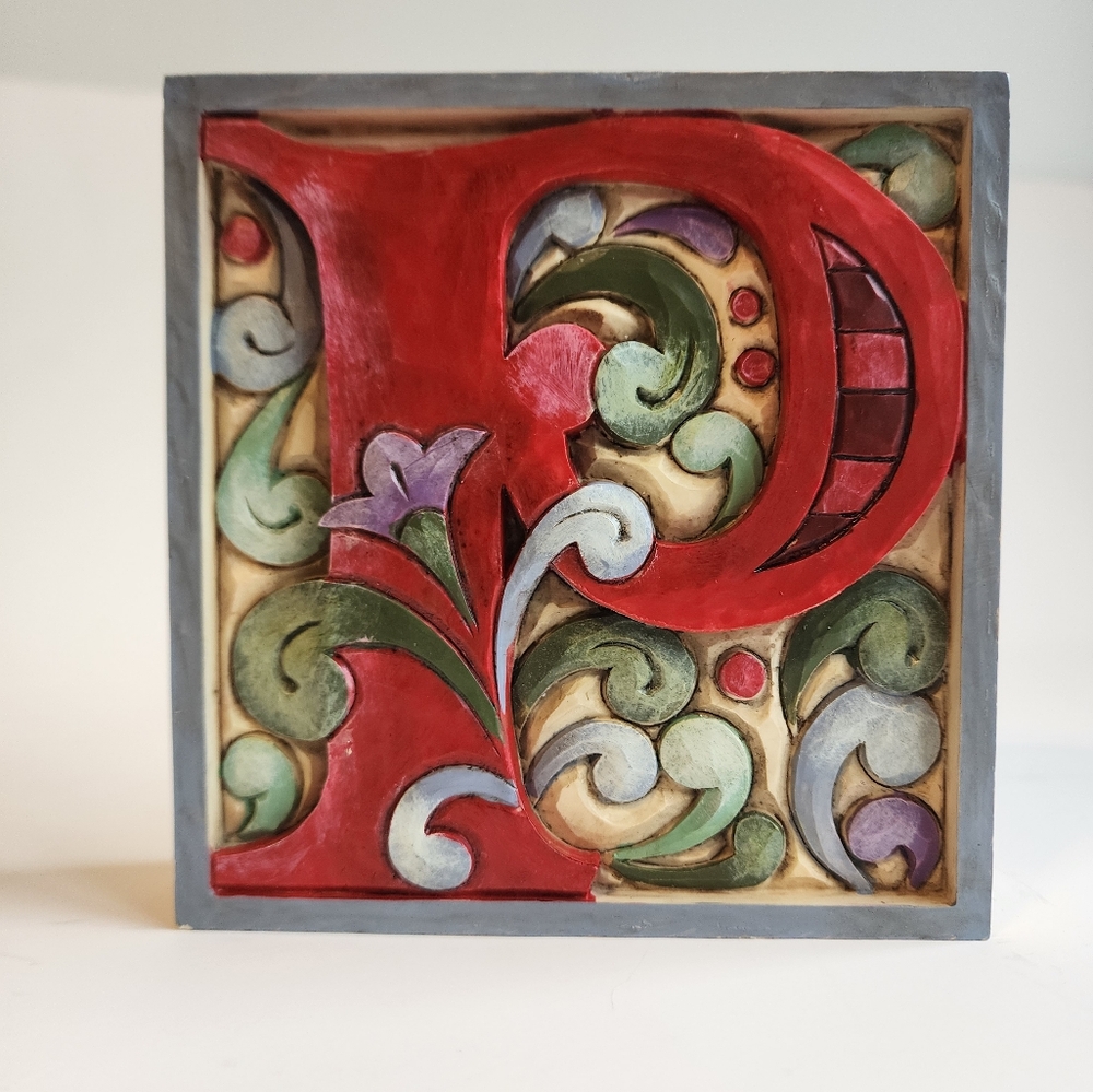 Jim Shore Heartwood Creek Monogram Letter P Alphabet Block Wall Hanging Decor